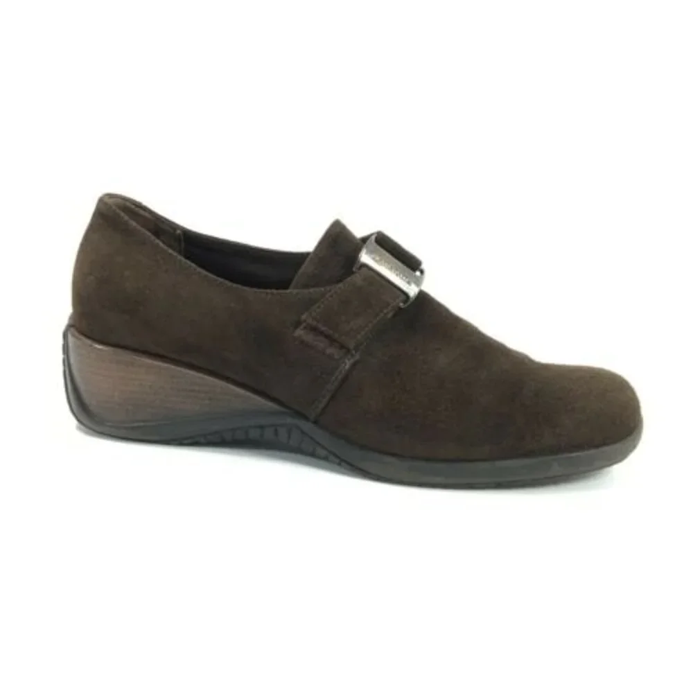 Aquatalia Suede Wedge Loafers Italy Brown 9